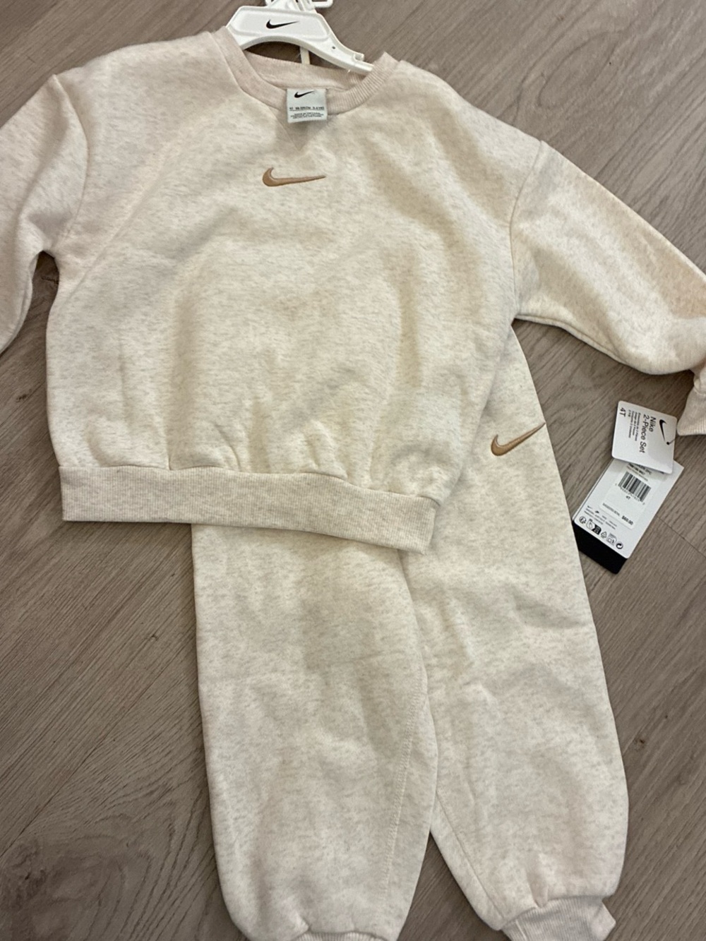 Nike Kids Cream Fleece Sweatshirt & Joggers Set with Tan Swoosh